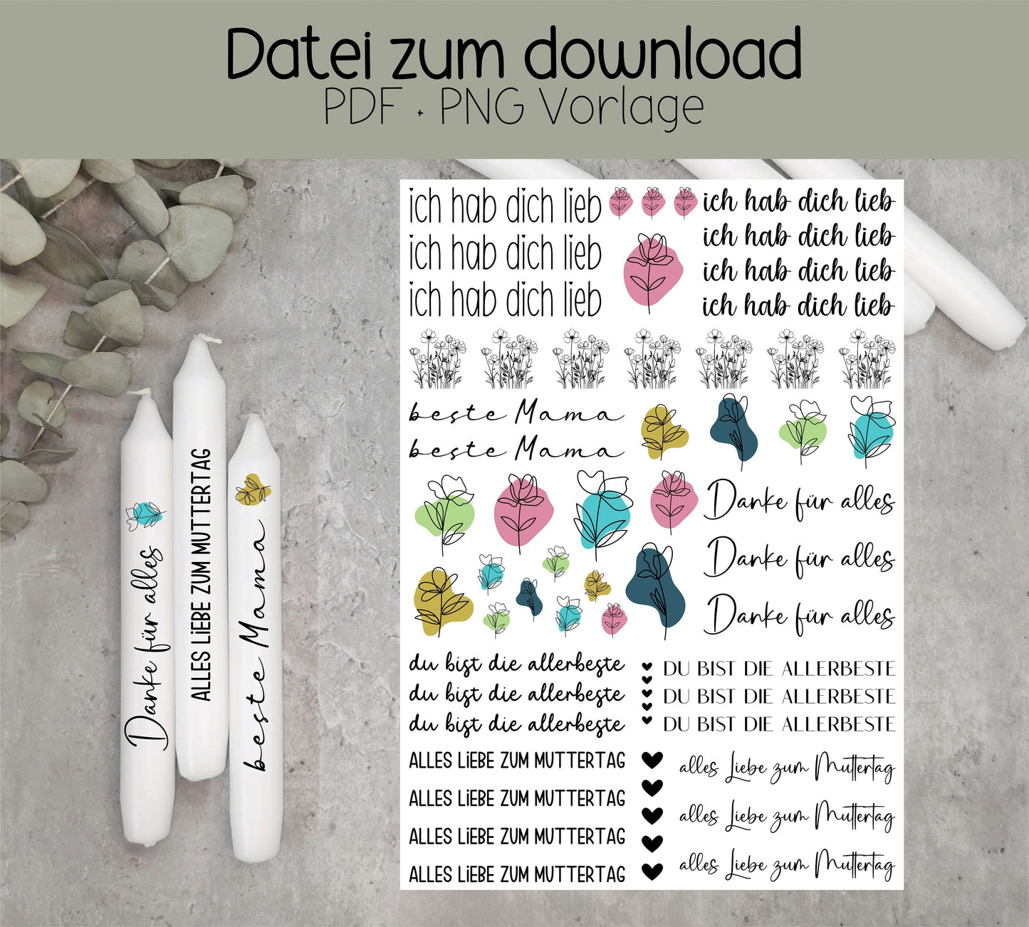 Muttertag * beste Mama * Kerzentattoo PDF * Download *