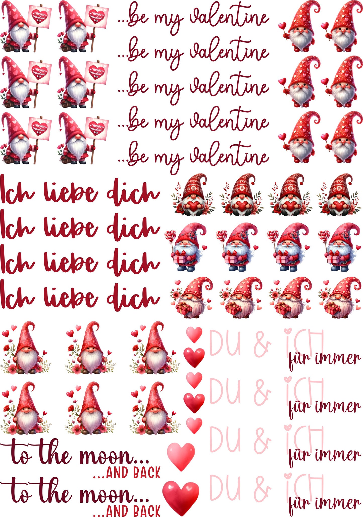 Kerzentattoos * Valentinsgnome * A4 oder A5 * Valentinstag * Wasserschiebefolie