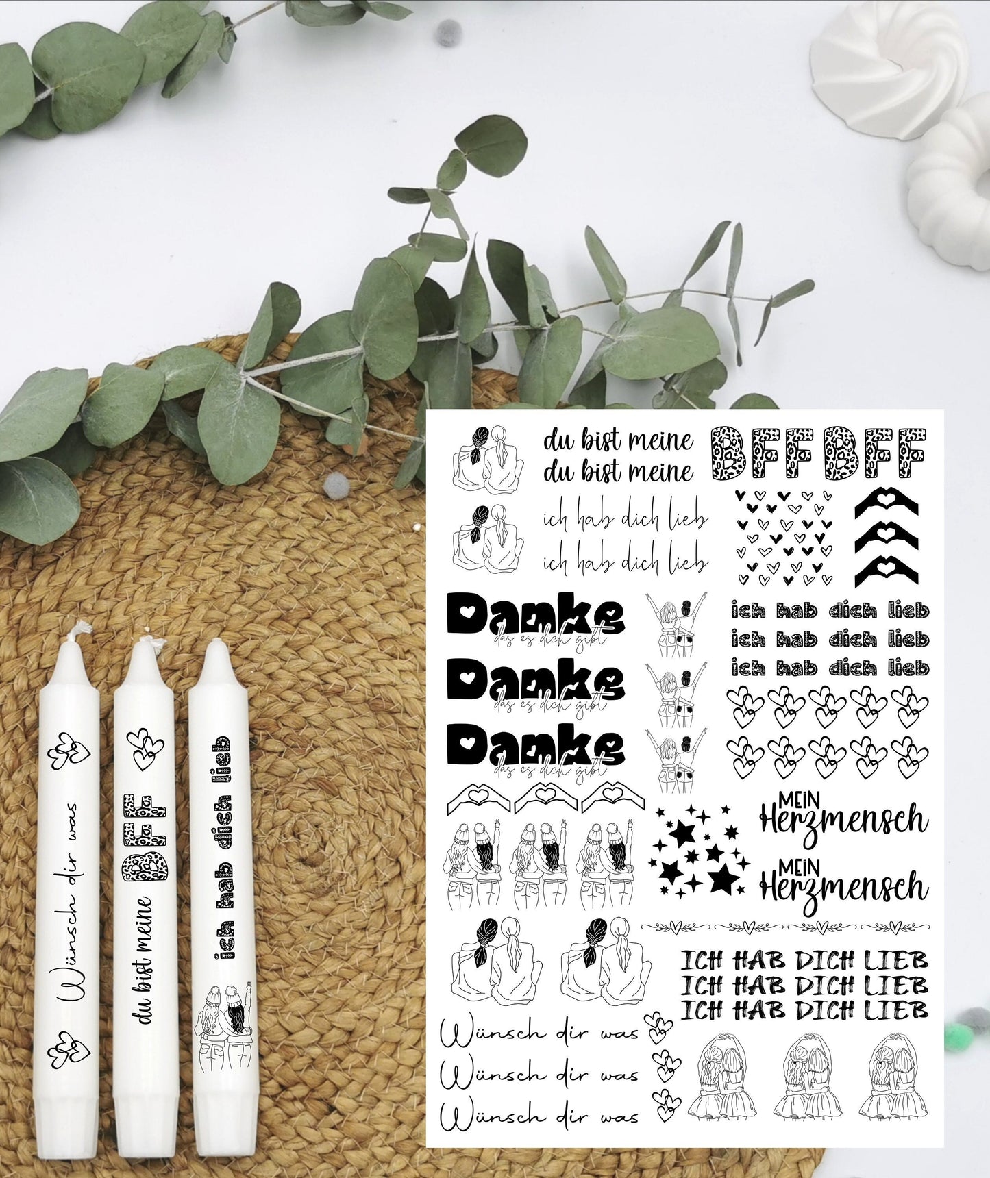 BFF * Kerzentattoos * beste Freundin * A4 oder A5 * Danke das es dich gibt * Wasserschiebefolie