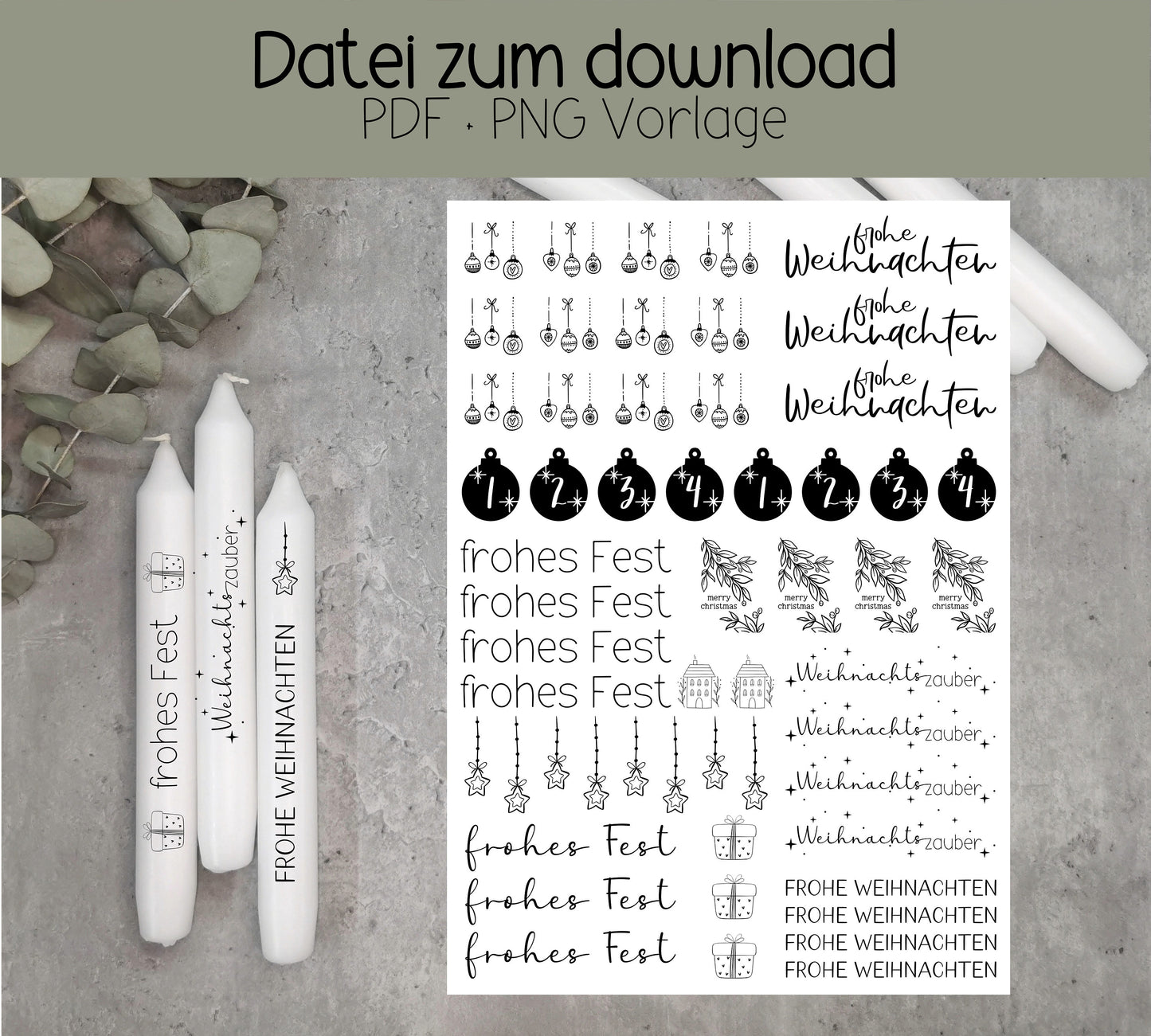 frohes Fest * Weihnachten * Kerzentattoo PDF * PNG * Download *