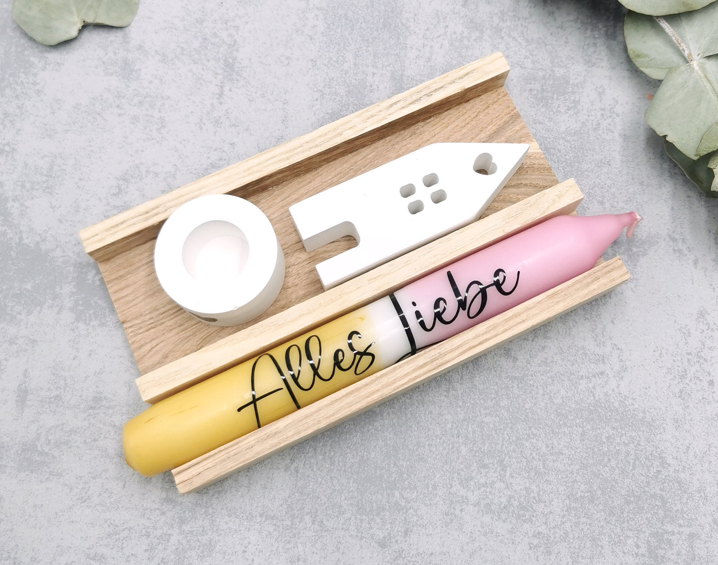 Geschenkset Alles Liebe * Geschenkidee * Dip diy Kerze * Kerzenständer & Lichthaus  * Holzklötzchen