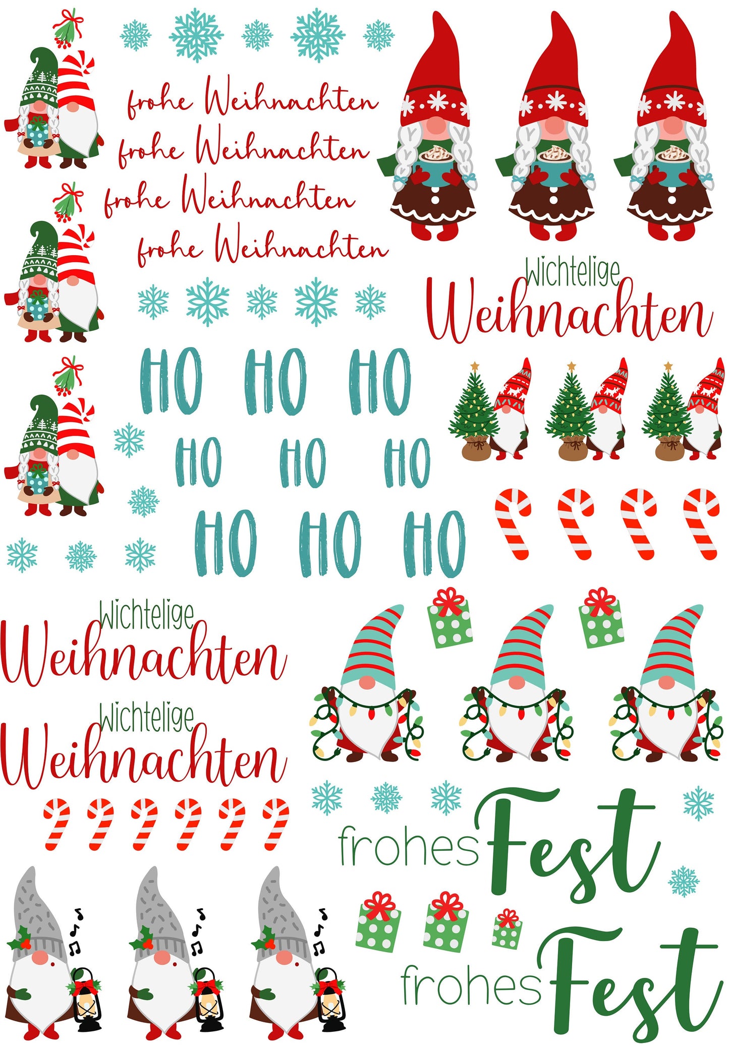 Kerzentattoos- frohe Weihnachten - Weihnachten - A4 oder A5 - Gnome bunt - Wasserschiebefolie