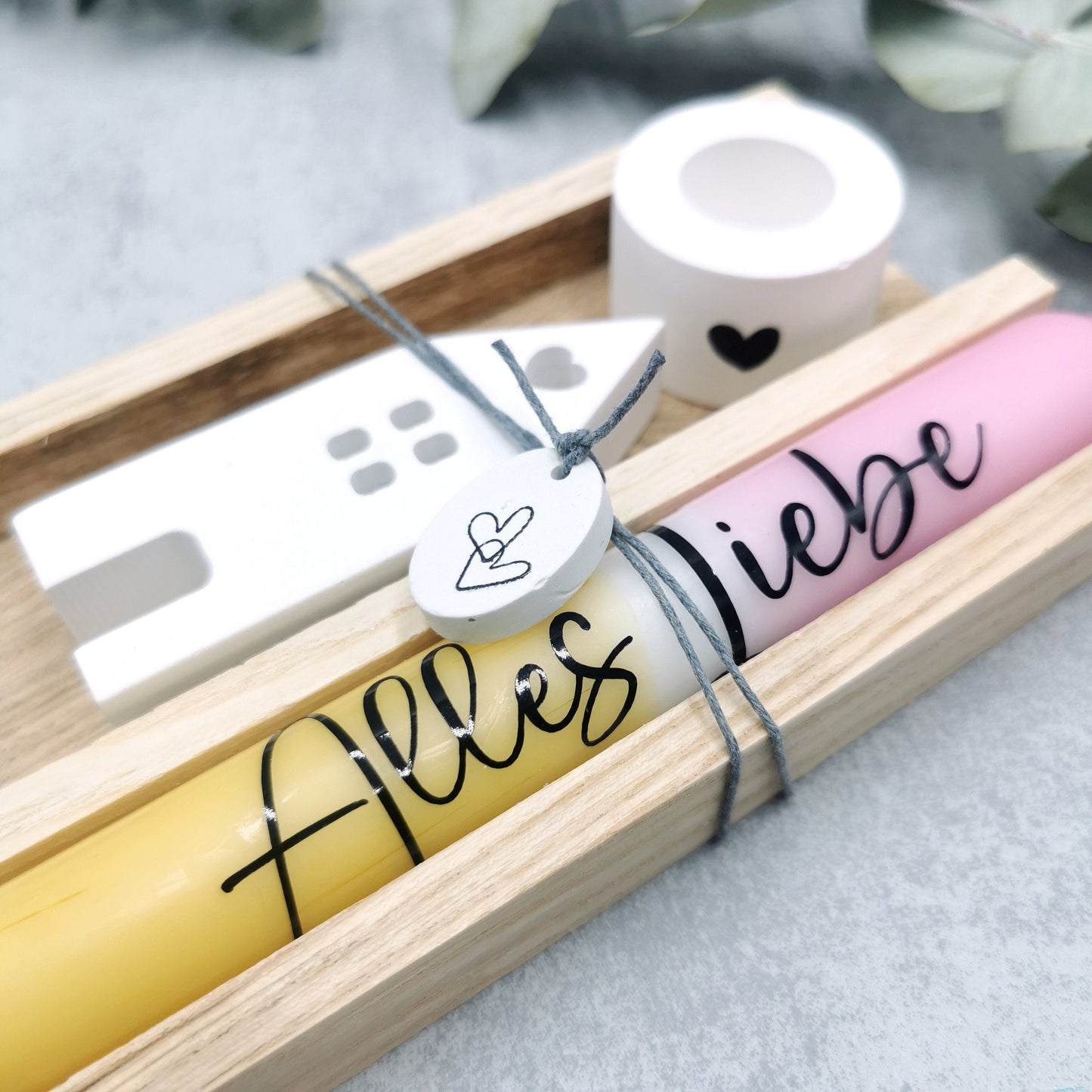 Geschenkset Alles Liebe * Geschenkidee * Dip diy Kerze * Kerzenständer & Lichthaus  * Holzklötzchen