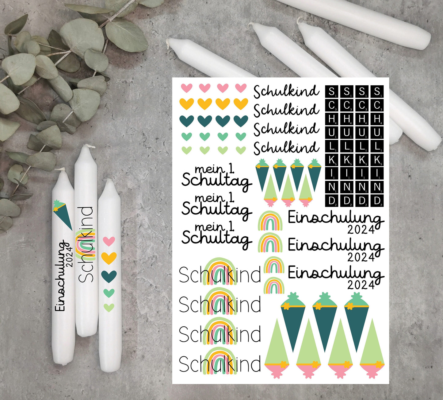 Kerzentattoos * Schulkind bunt * A4 oder A5 * Einschulung 2025 * Wasserschiebefolie
