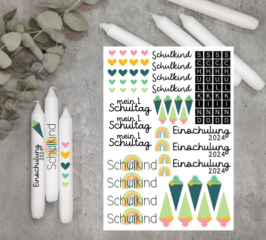 Kerzentattoos * Schulkind bunt * A4 oder A5 * Einschulung 2025 * Wasserschiebefolie