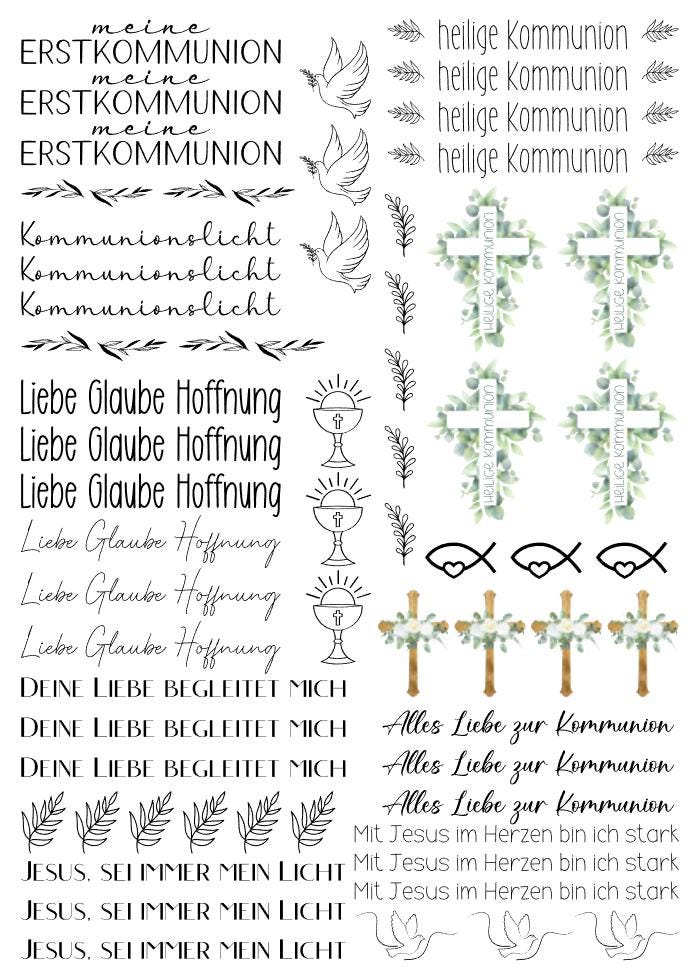 Kerzentattoos * Kommunion * A4 oder A5 * Erstkommunion * Wasserschiebefolie