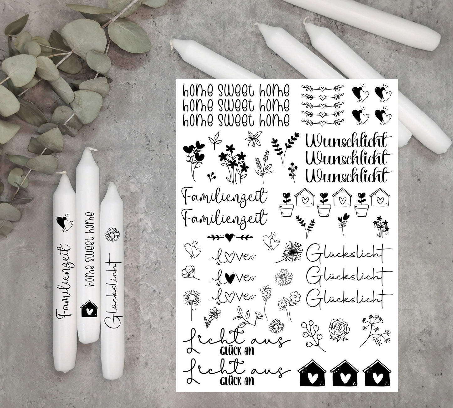 Kerzentattoos * Familienzeit * A4 oder A5 * home sweet home * Wasserschiebefolie