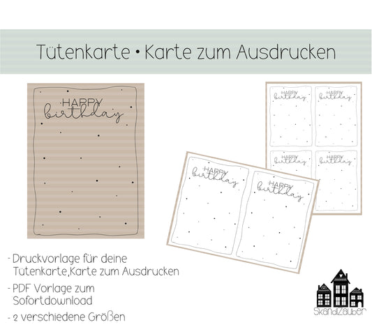 Tütenkarte Druckvorlage | Geschenk selber basteln - SkandiZauber